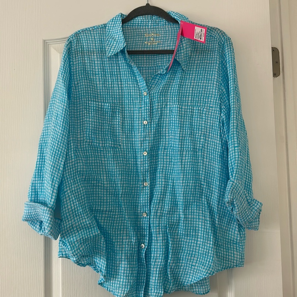 Lilly Pulitzer. XL sea view button down seabreeze blue along the same line